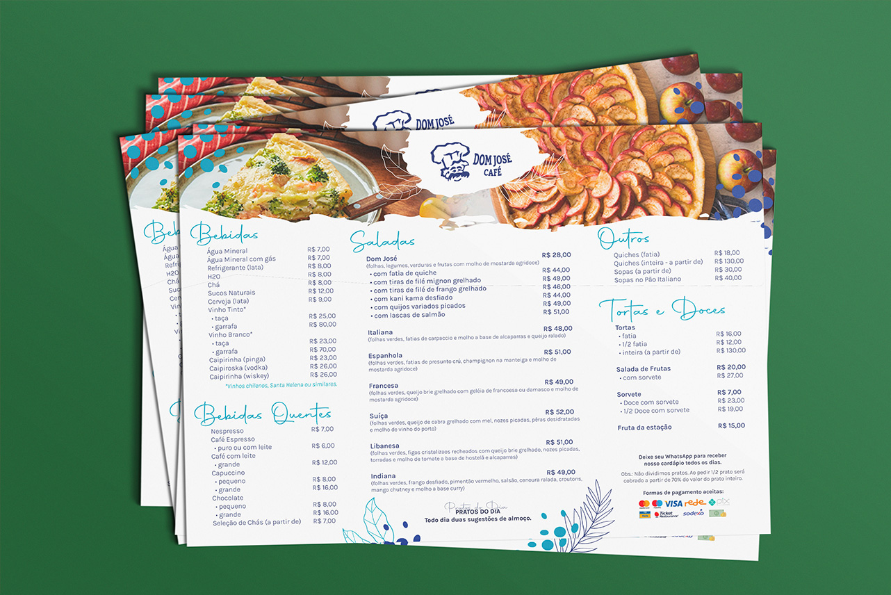 design-criacao-visual-cardapio Imagem demonstrativa de arte de cardápio desenvolvido para o cliente Dom José Café.
