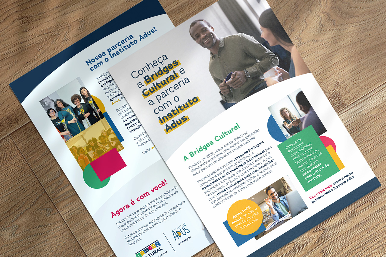design-criacao-visual-folheto Imagem demonstrativa de arte de folheto desenvolvido para o cliente Bridges Cultural.